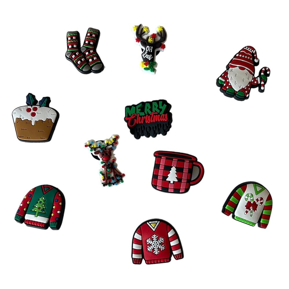 Christmas Sweater Shoe charms 10pc for Croc Shoes Zippers Knome Stockings New